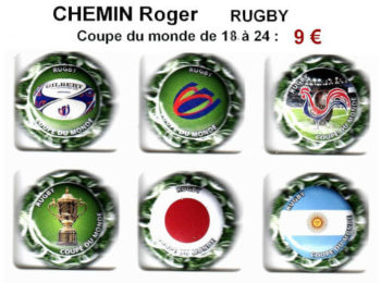 serie de capsules de champagne CHEMIN ROGER Rugby coupe du monde de 18 à 24