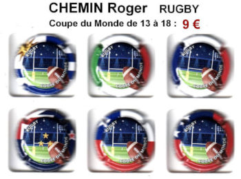 serie de capsules de champagne CHEMIN Roger "Rugby" Muselets de 13 à 18