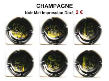 serie de capsules de champagne noir mat impression dorée - 6 muselets