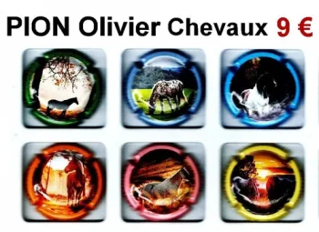 serie de capsules de champagne de 6 muselets propriétaires PION Olivier "Chevaux"
