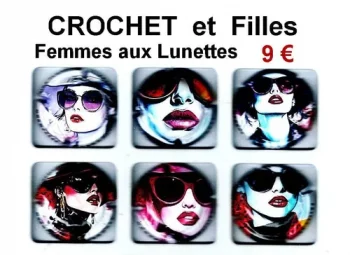 serie de 6capsules de champagne propriétaires CROCHET & Filles "Femmes aux lunettes"