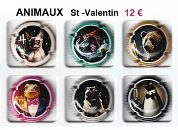 Série de capsules de champagne génériques Animaux Saint Valentin