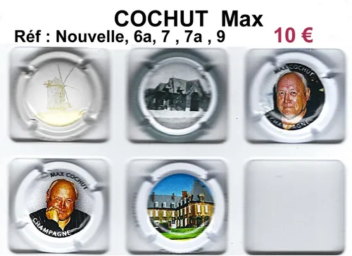 Série de capsules de champagne propriétaire COCHUT MAX Réf: Nouvelle, 6a, 7, 7a, 9